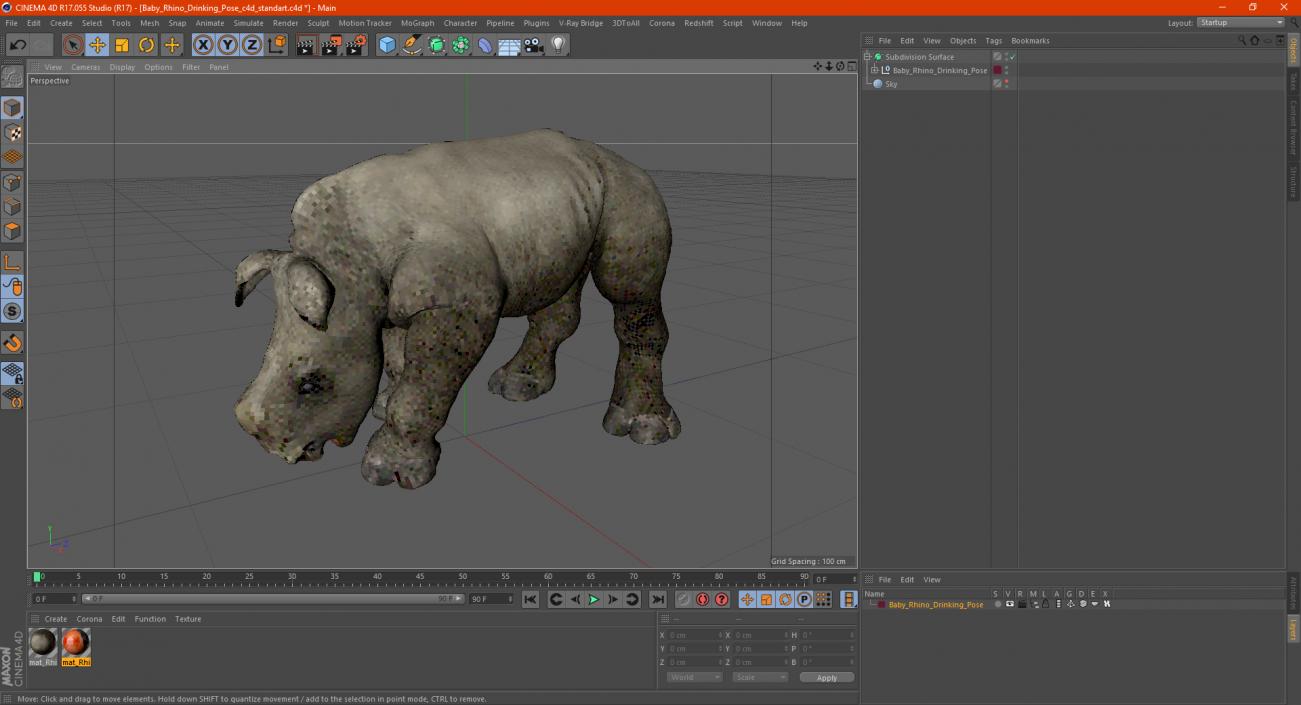 Baby Rhino Drinking Pose 3D model
