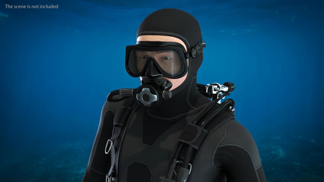 3D model Diver with Underwater Speargun and Fish Rigged for Cinema 4D