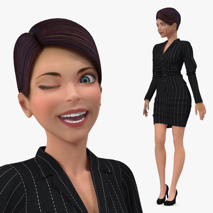 3D Cartoon Young Woman Office Clothes Rigged