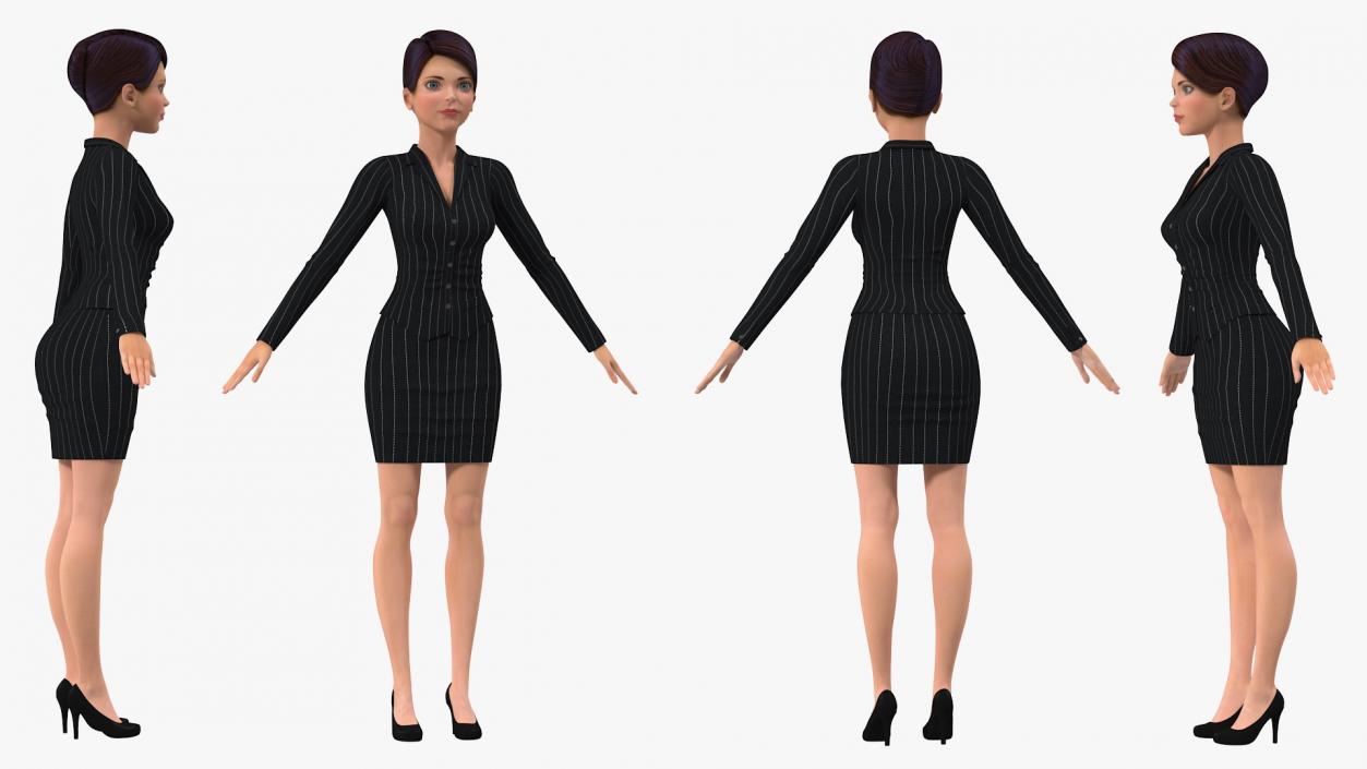 3D Cartoon Young Woman Office Clothes Rigged