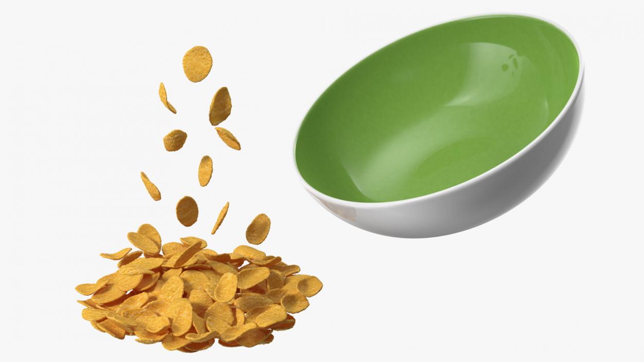 Corn Flakes Falling into Bowl 3D model