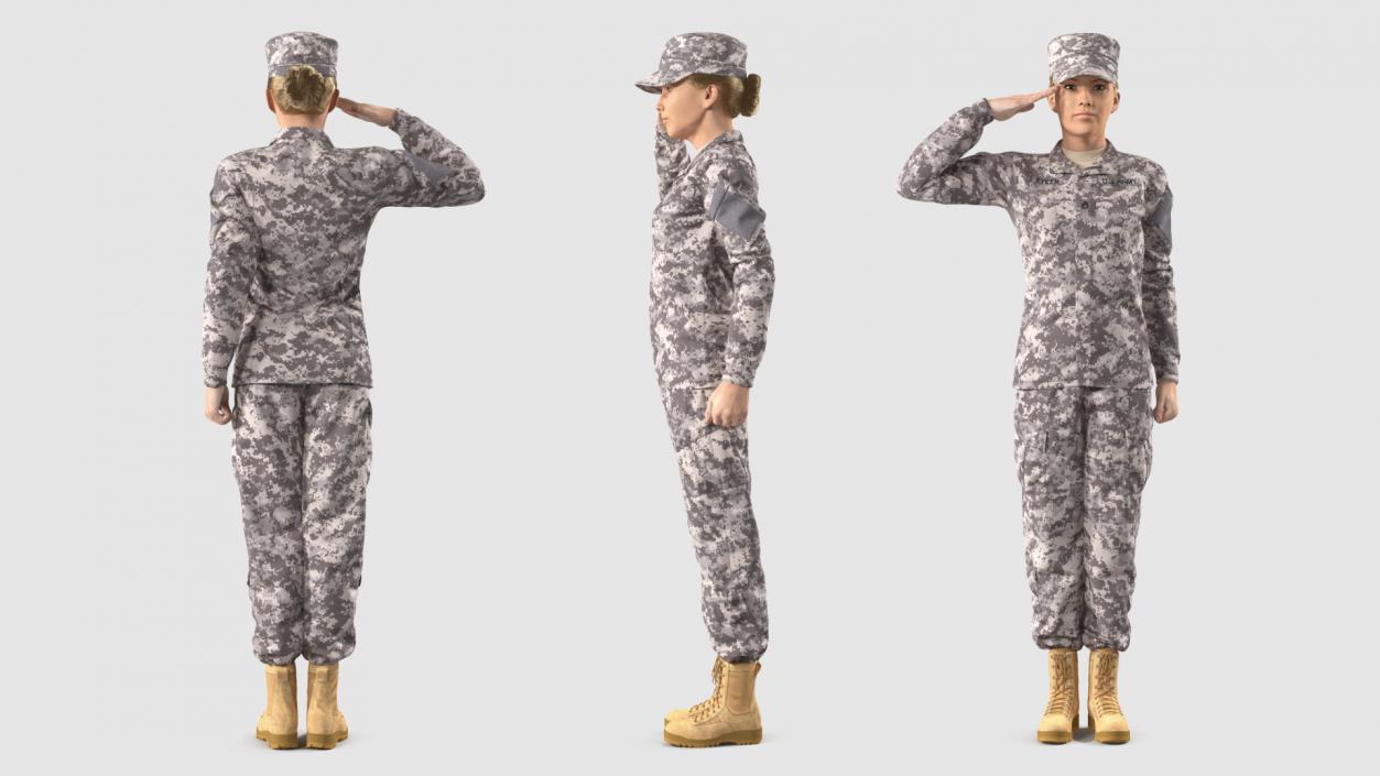 3D Female Soldier Military ACU Fur Rigged model