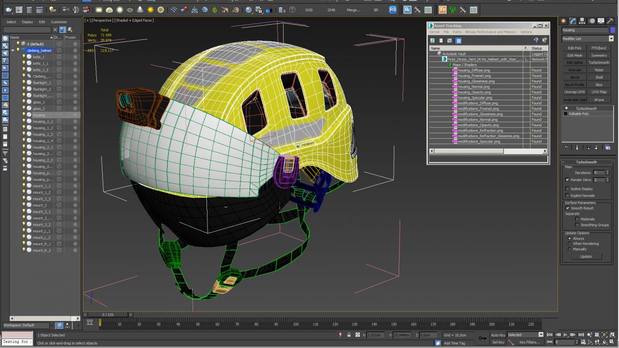 Petzl Strato Vent Hi-Viz Helmet with Visor and Flashlight 3D