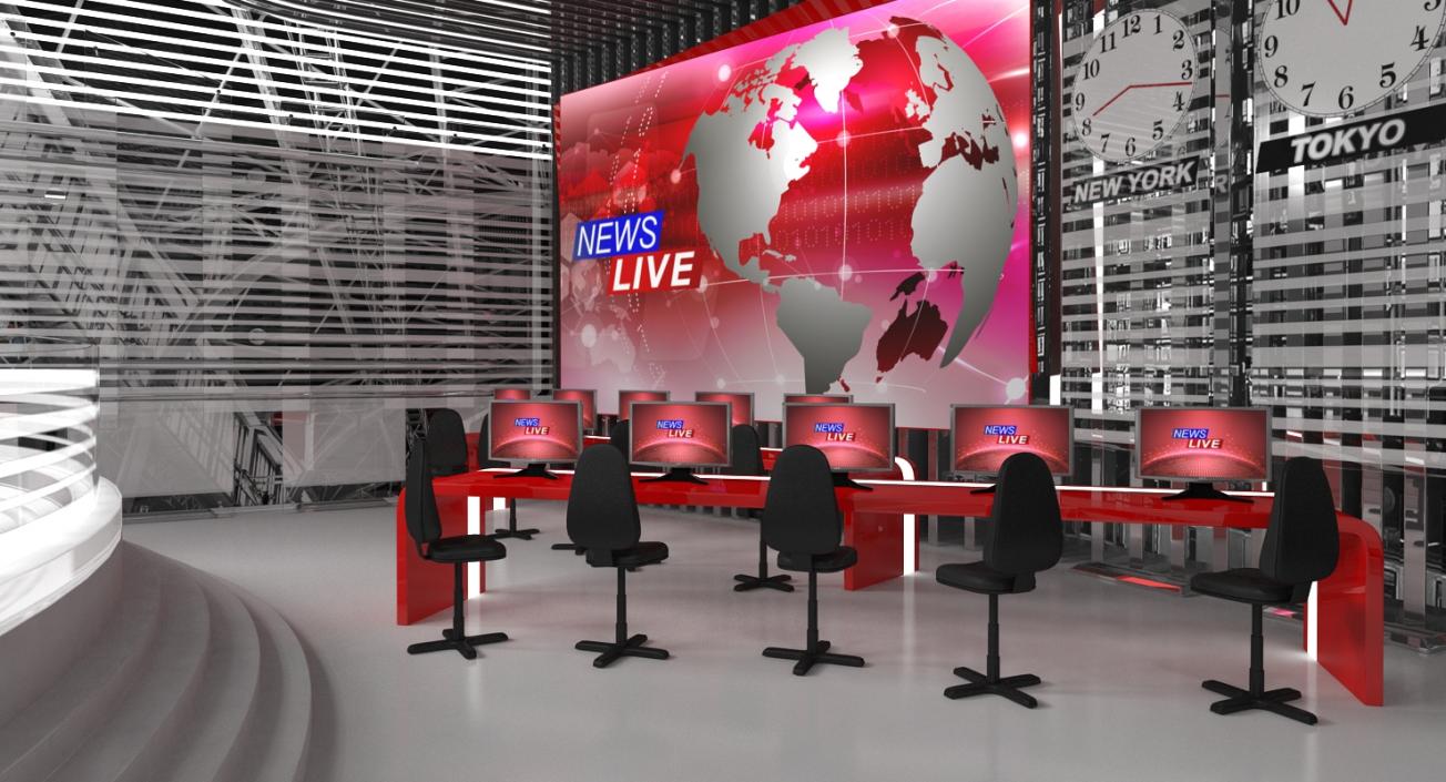 3D Big News TV Studio with Presenters Rigged