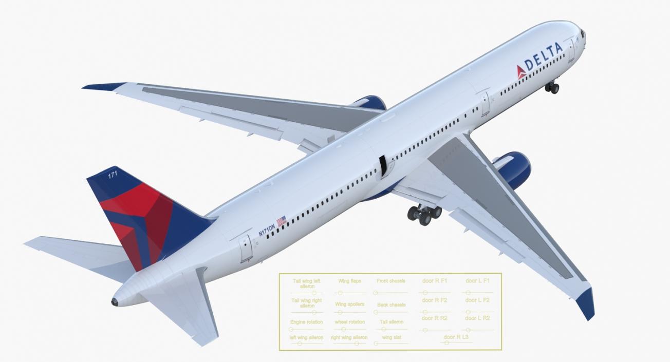 3D Boeing 767-400 with Interior Delta Air Lines Rigged