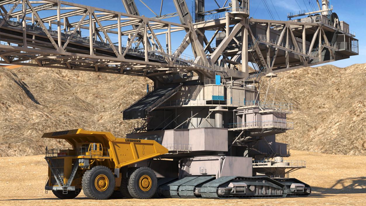 3D Mining Multi Bucket Wheel Excavator with Heavy Duty Dump Truck Liebherr Rigged model