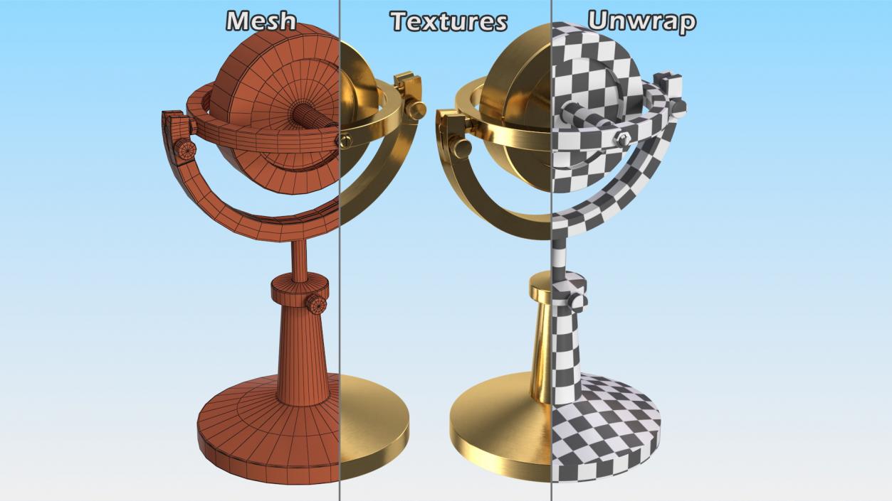 3D Vintage Brass Lecture Gyroscope