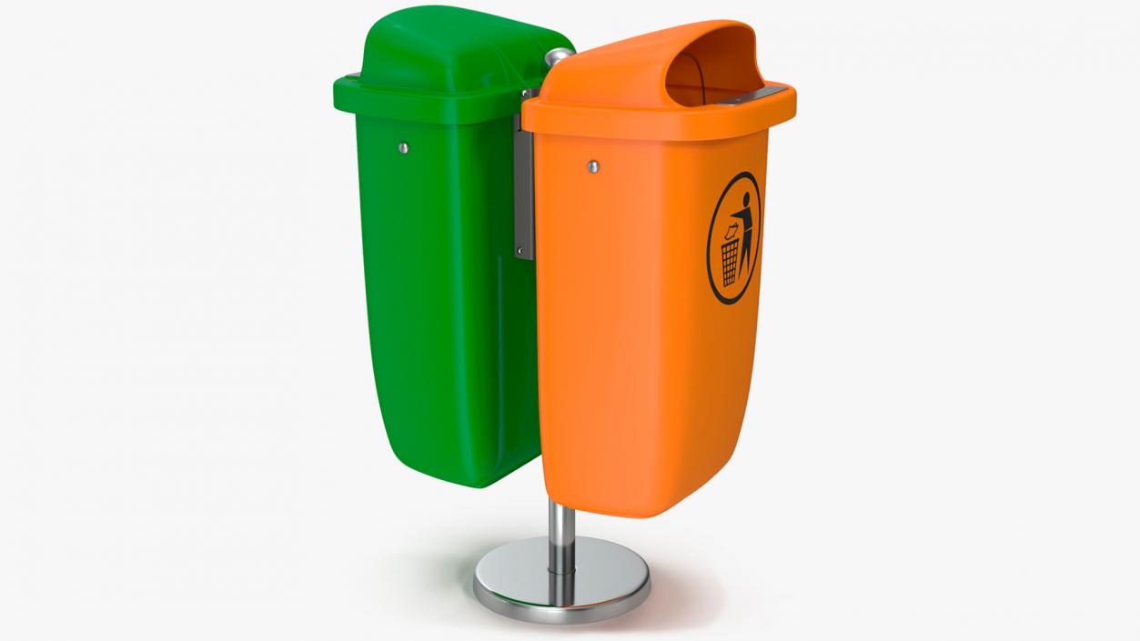 Green and Orange Plastic Public Trash Cans 3D