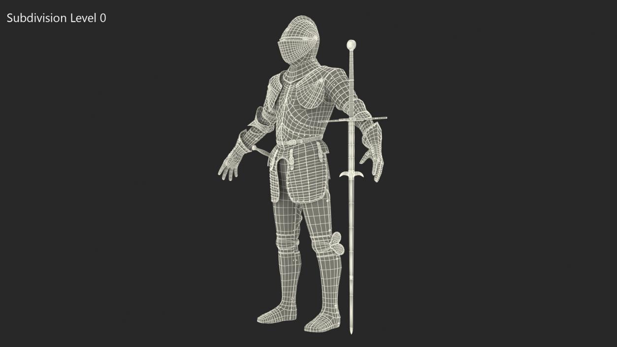3D model Medieval Knight Plate Armor with Zweihander T-Pose