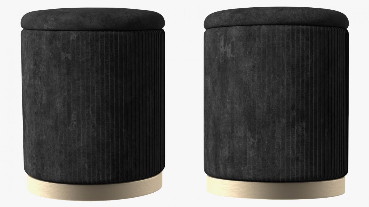 Black Round Fabric Ottoman Stool 3D