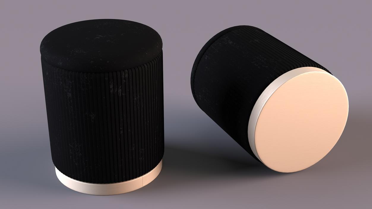 Black Round Fabric Ottoman Stool 3D