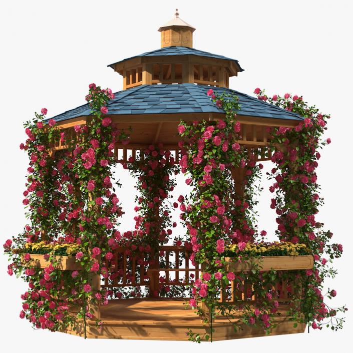 Gazebo Covered with Pink Rose 3D model