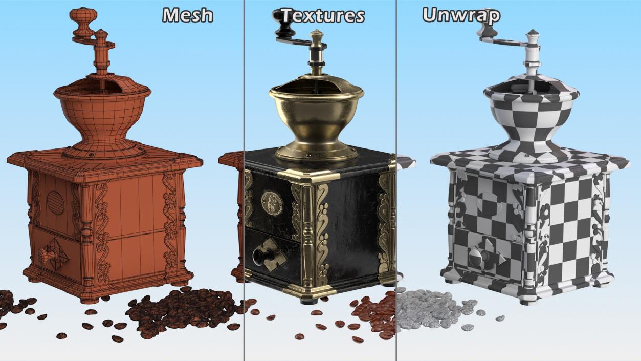 3D model Antique Coffee Grinder with Coffee Beans