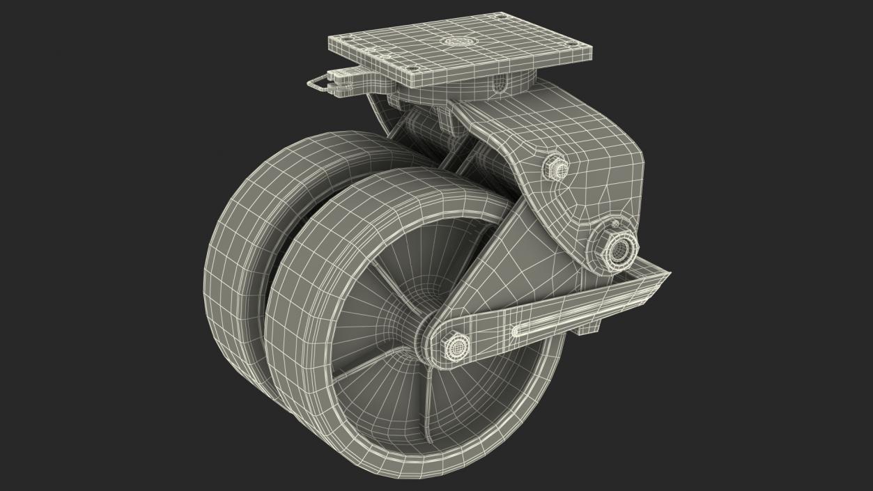 3D model Twin Wheel Swivel Caster with Brake