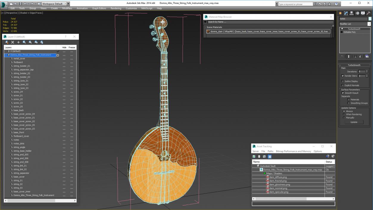 Domra Alto Three String Folk Instrument 3D model