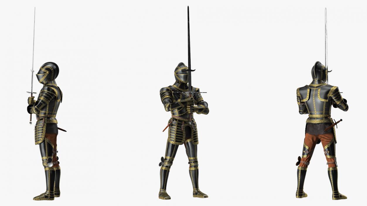Medieval Knight Black Gold Full Armor Rigged 3D model