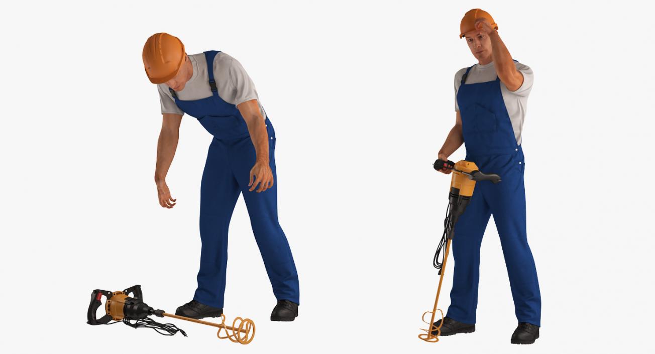 3D Construction Worker with Hand Held Concrete Paddle Mixer Rigged model