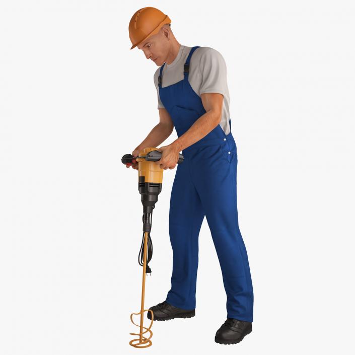 3D Construction Worker with Hand Held Concrete Paddle Mixer Rigged model