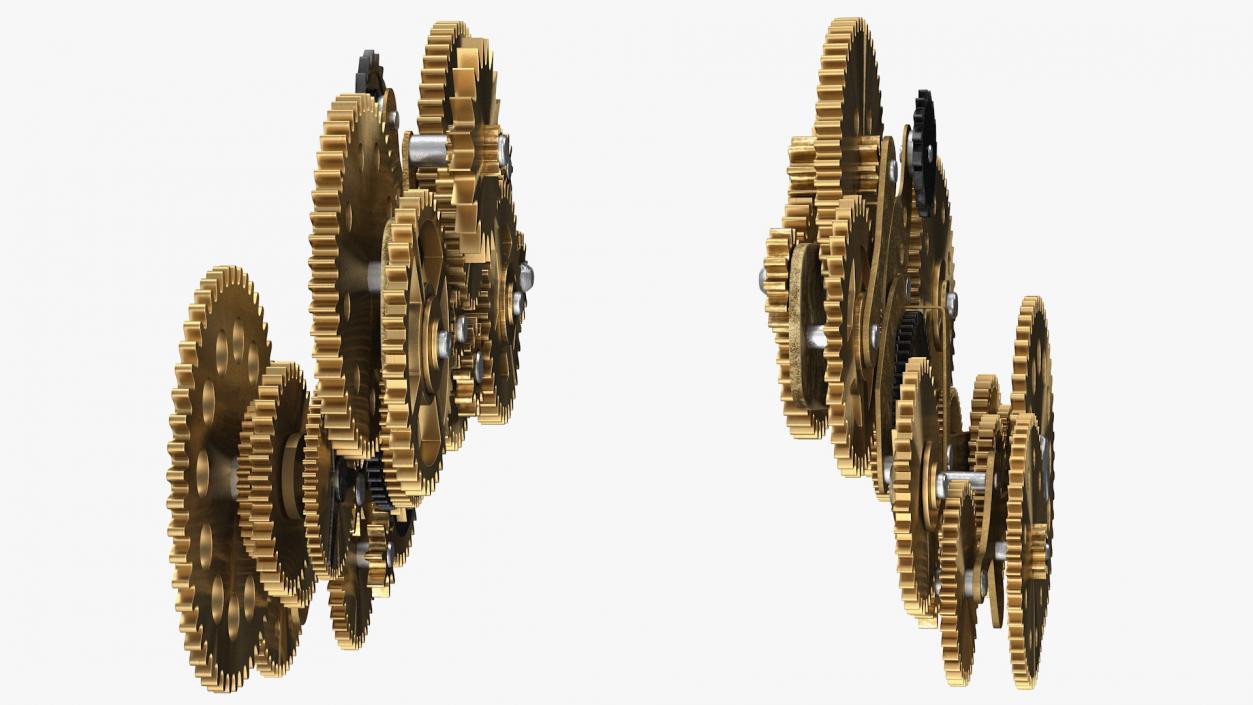 3D model Clockwork Gear Mechanism Brass