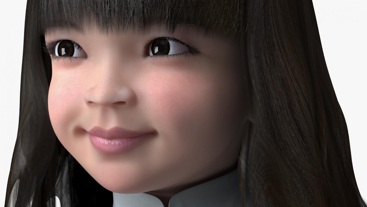3D model Asian Girl Child in National Costume Standing