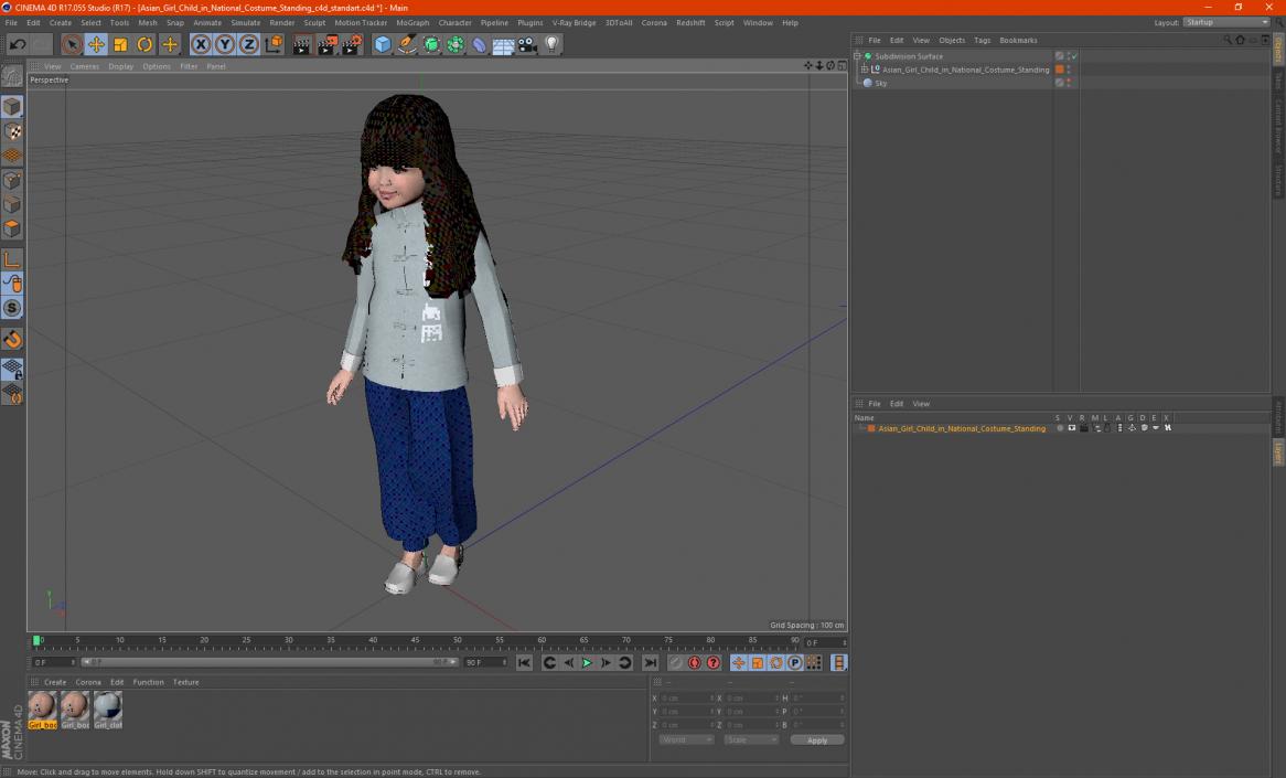 3D model Asian Girl Child in National Costume Standing