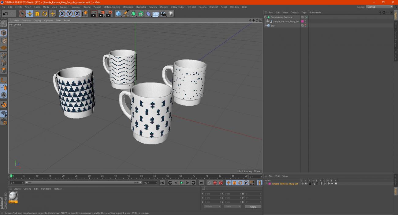 Simple Pattern Mug Set 3D