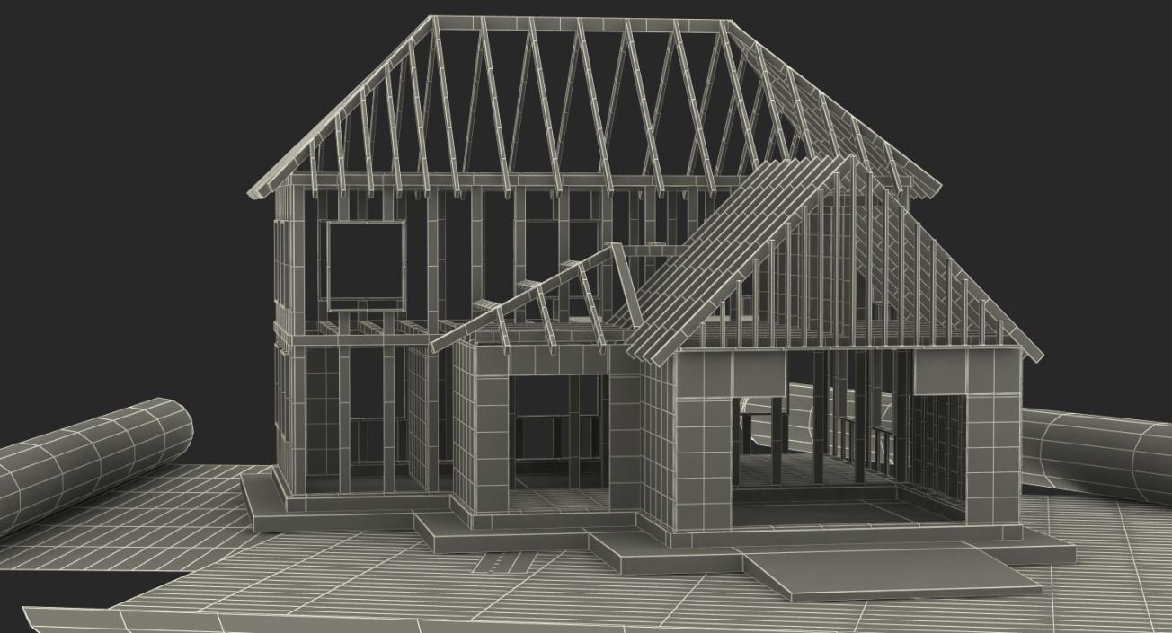 House Construction On Blueprints 3D