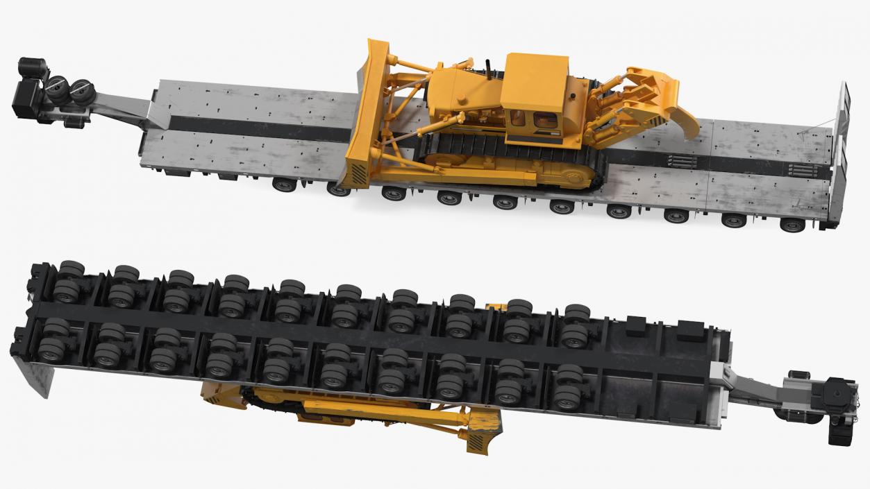 3D Bulldozer on Heavy Transport Trailer