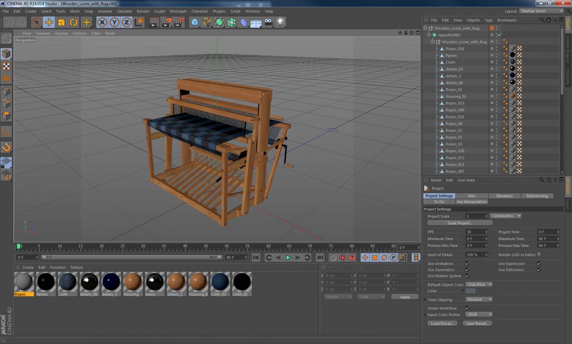 3D model Wooden Loom with Rug