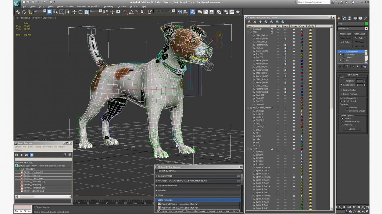 Spotted Jack Russell Terrier Fur Rigged 3D model