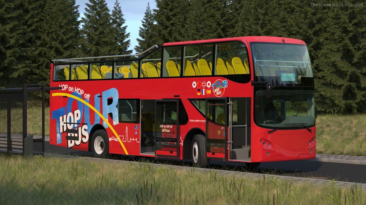 Open Air Double Decker Hop-On Hop-Off Tour Bus Rigged for Maya 3D