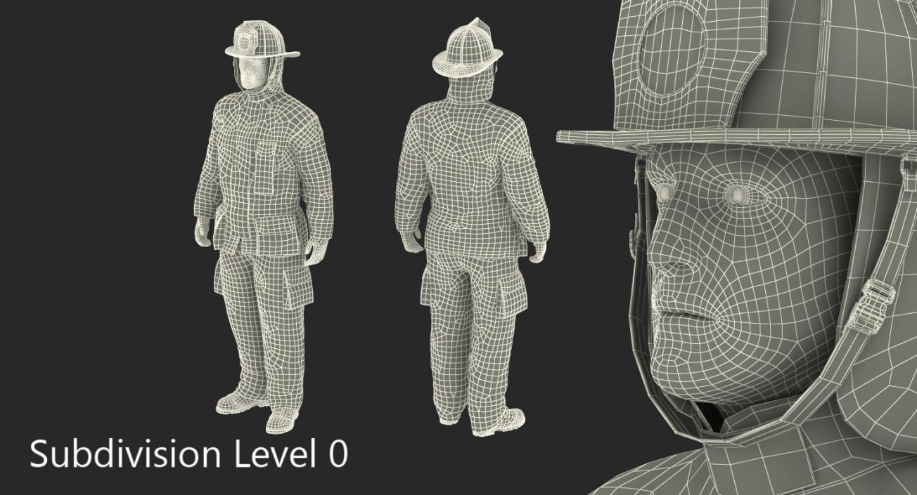 Firefighter with Fully Protective Suit Standing Pose 3D