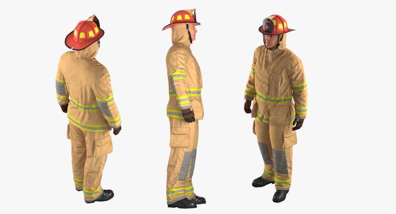 Firefighter with Fully Protective Suit Standing Pose 3D
