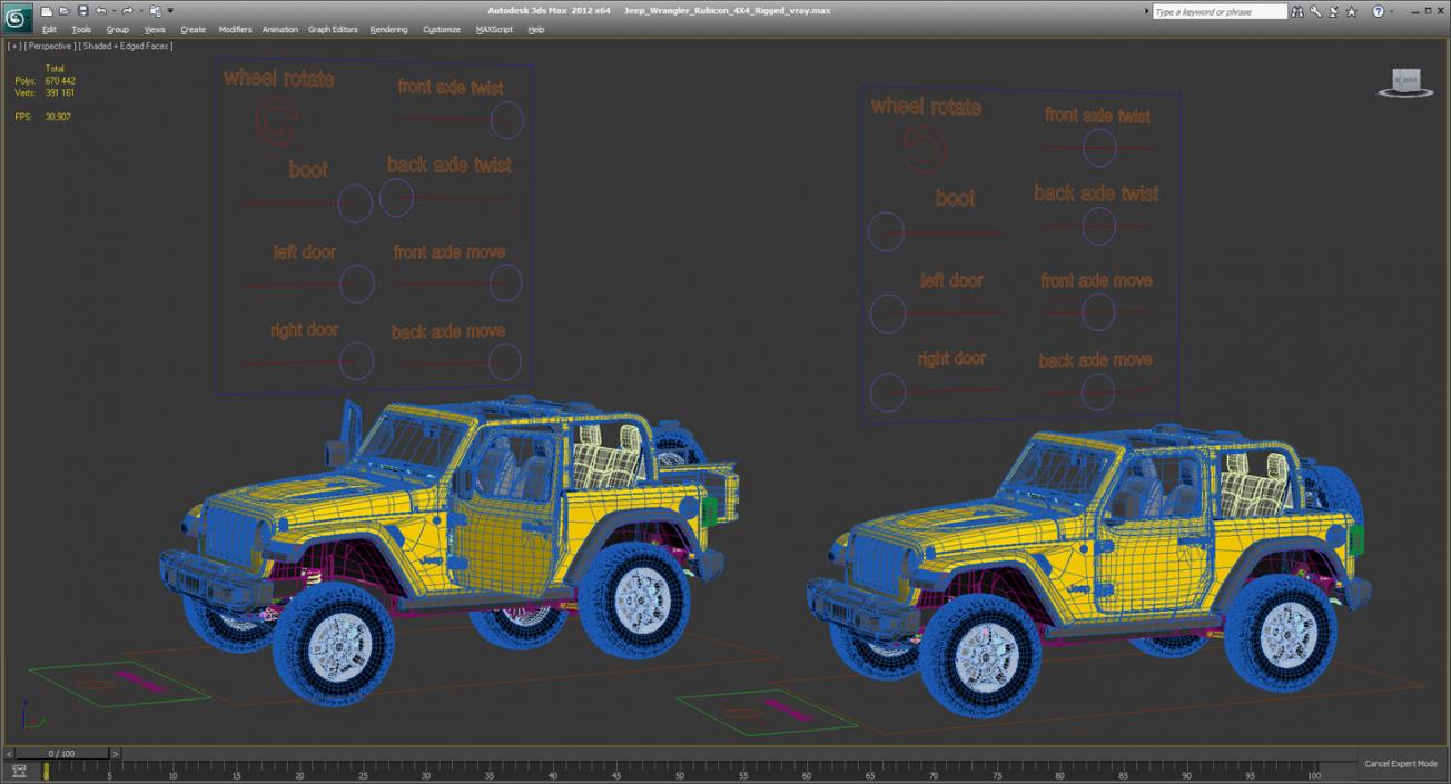 Jeep Wrangler Rubicon 4X4 Rigged 3D