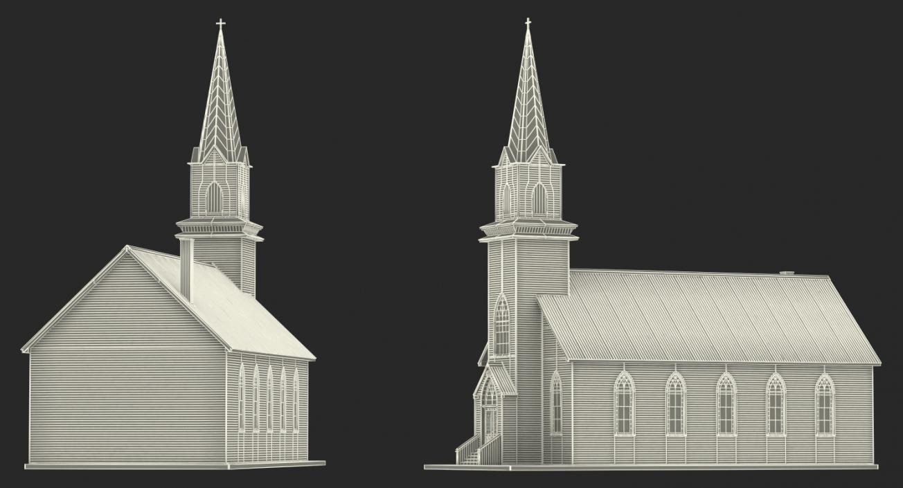 3D model Small White Wooden Church