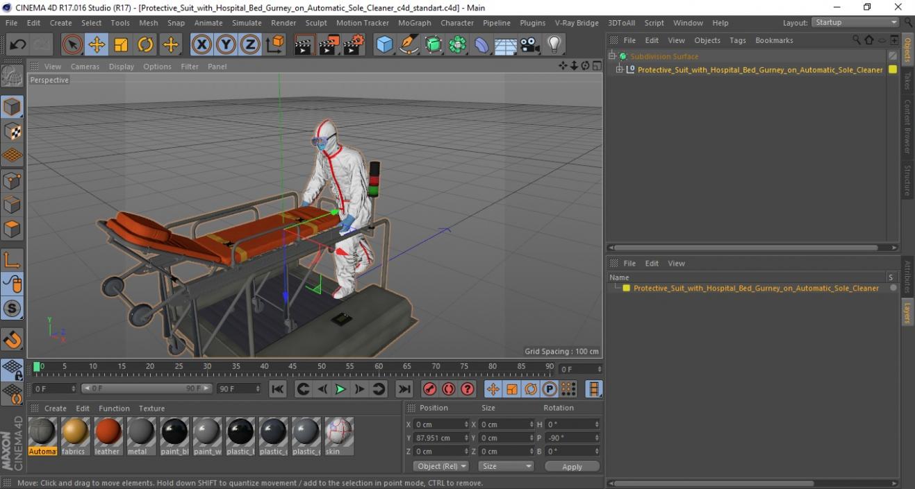 3D Protective Suit with Hospital Bed Gurney on Automatic Sole Cleaner