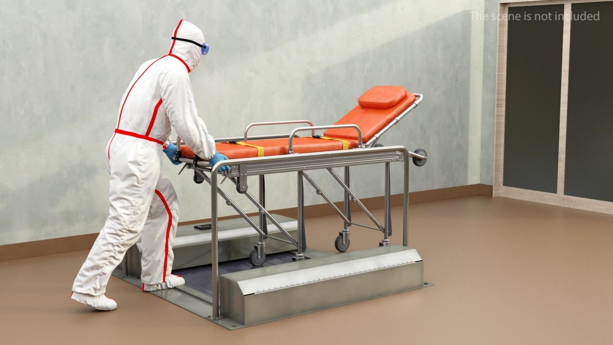 3D Protective Suit with Hospital Bed Gurney on Automatic Sole Cleaner