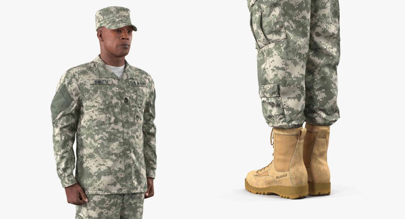 3D African-American US Army Soldier Fur Rigged model