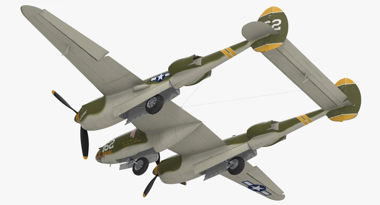 3D Lockheed P-38 Lightning US WWII Fighter Rigged