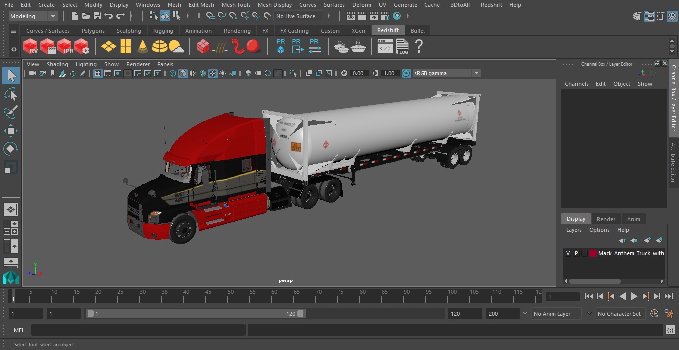 3D Mack Anthem Truck with LNG Semi Trailer Gas Tank model