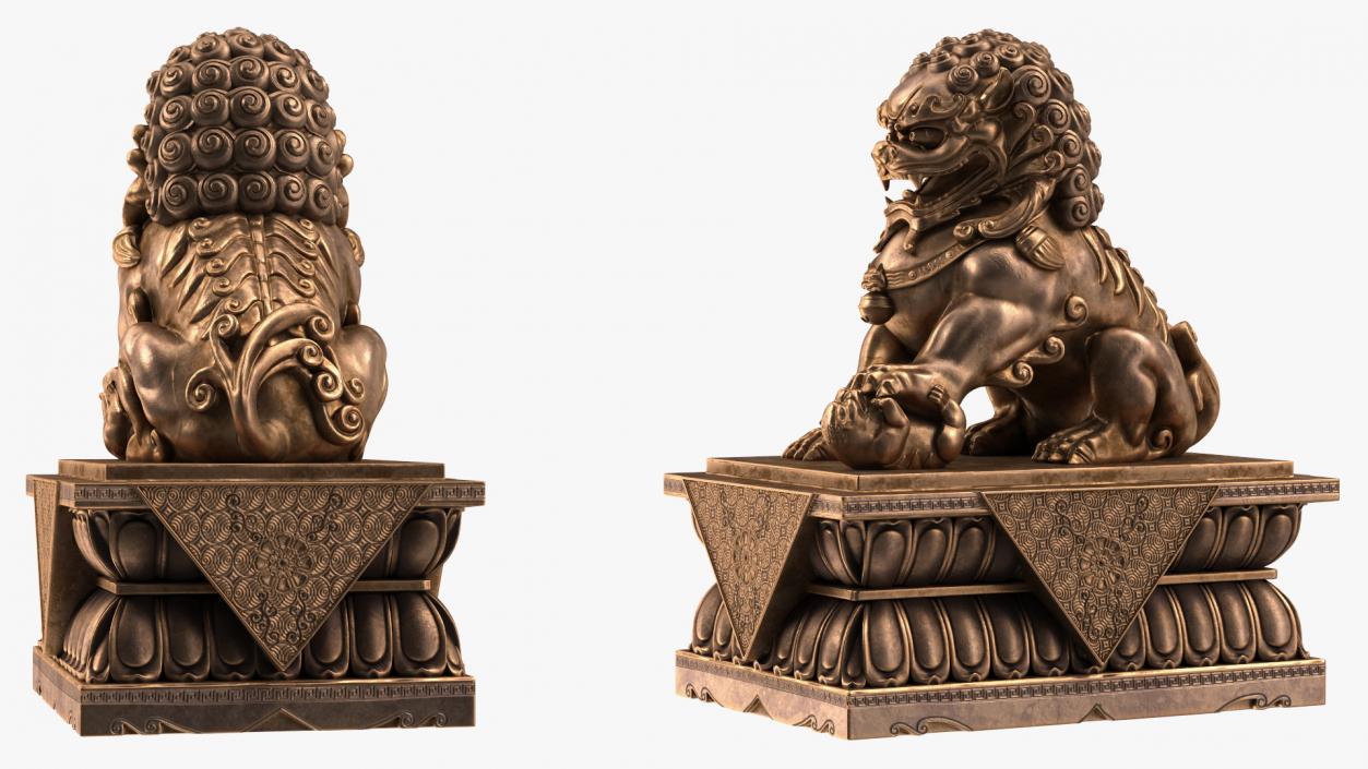 3D model Bronze Chinese Guardian Lion Statue
