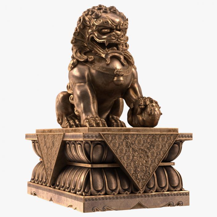 3D model Bronze Chinese Guardian Lion Statue