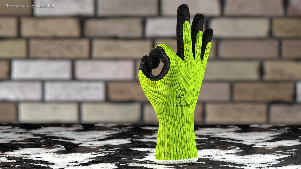 3D Safety Work Gloves Green Rigged