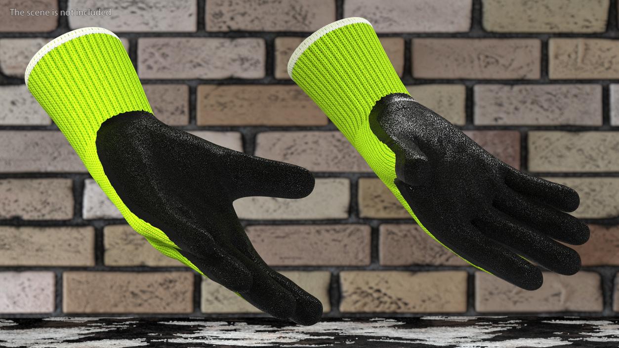 3D Safety Work Gloves Green Rigged