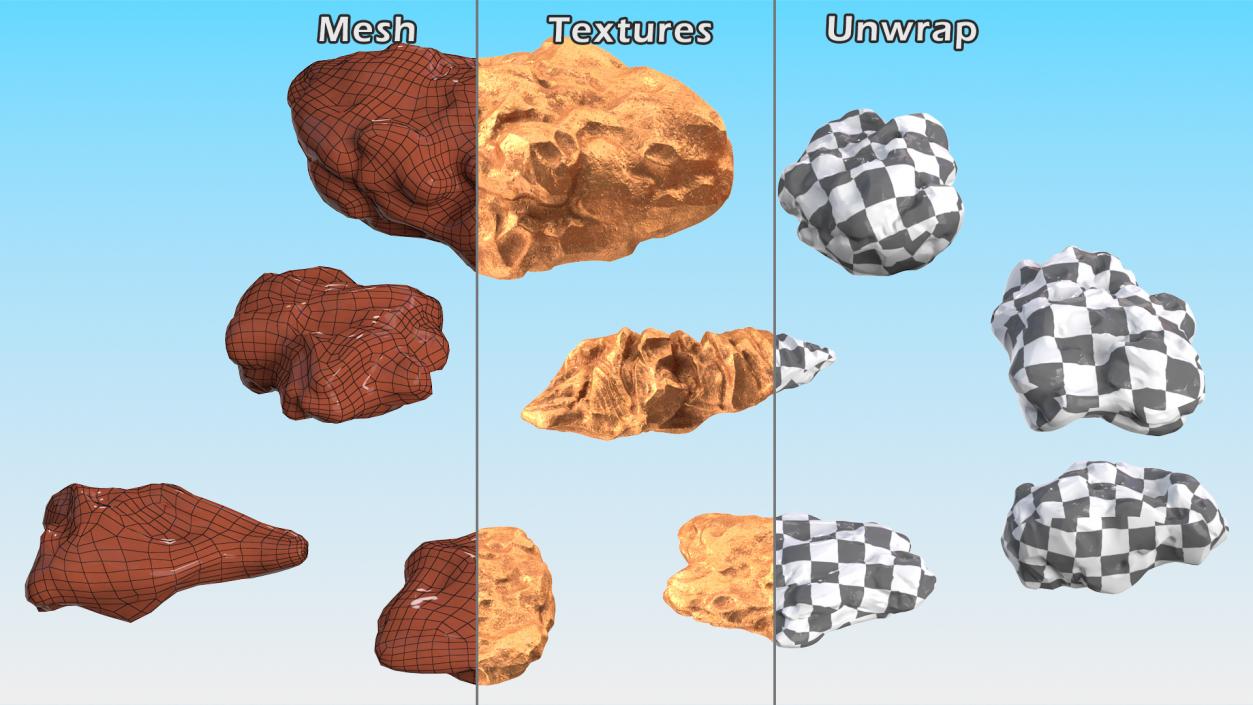 Copper Natural Minerals Stones Set 3D model