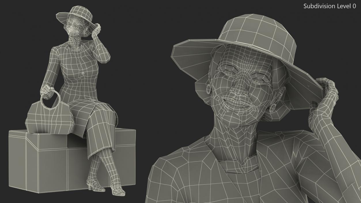 3D model Old Lady wearing Casual Party Dress