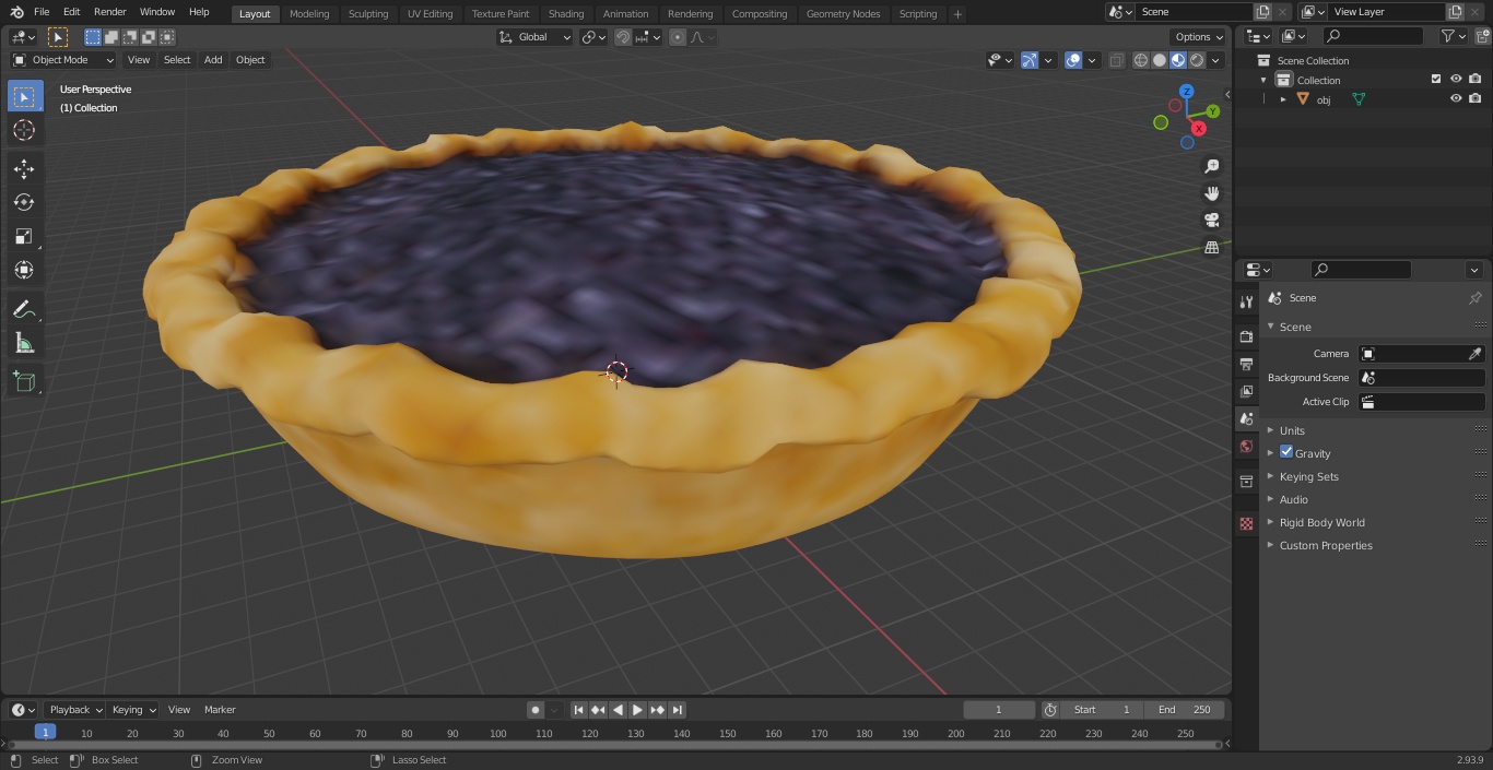 3D Open Face Blueberry Pie model