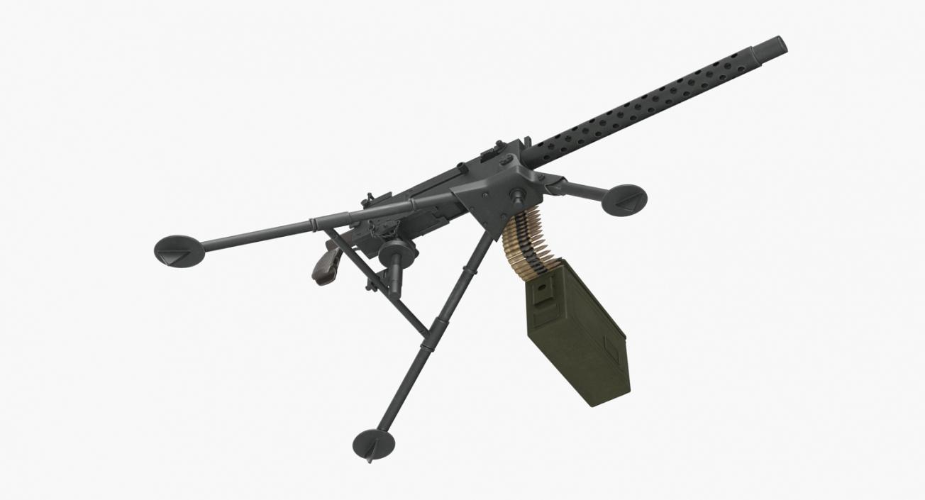 M1919 Browning 30cal Machine Gun Mounted on the Tripod 3D model
