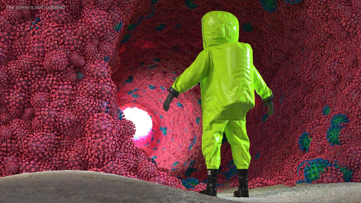 3D Heavy Duty Chemical Protective Suit Green Rigged model