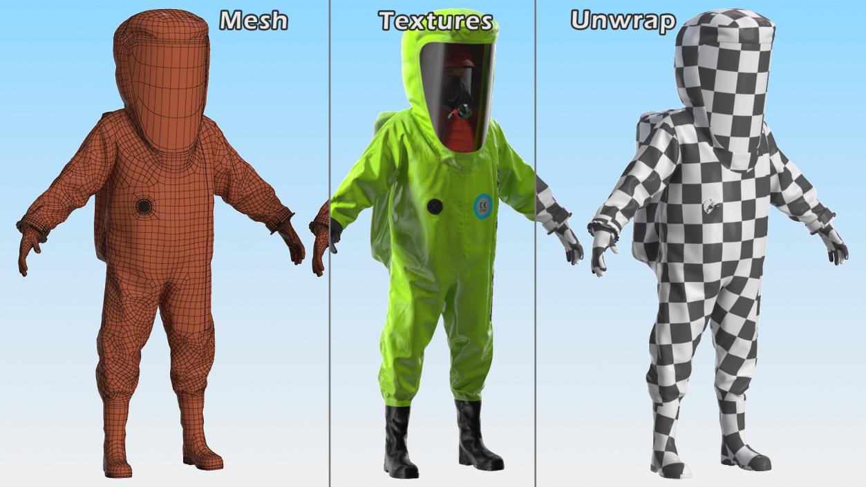 3D Heavy Duty Chemical Protective Suit Green Rigged model